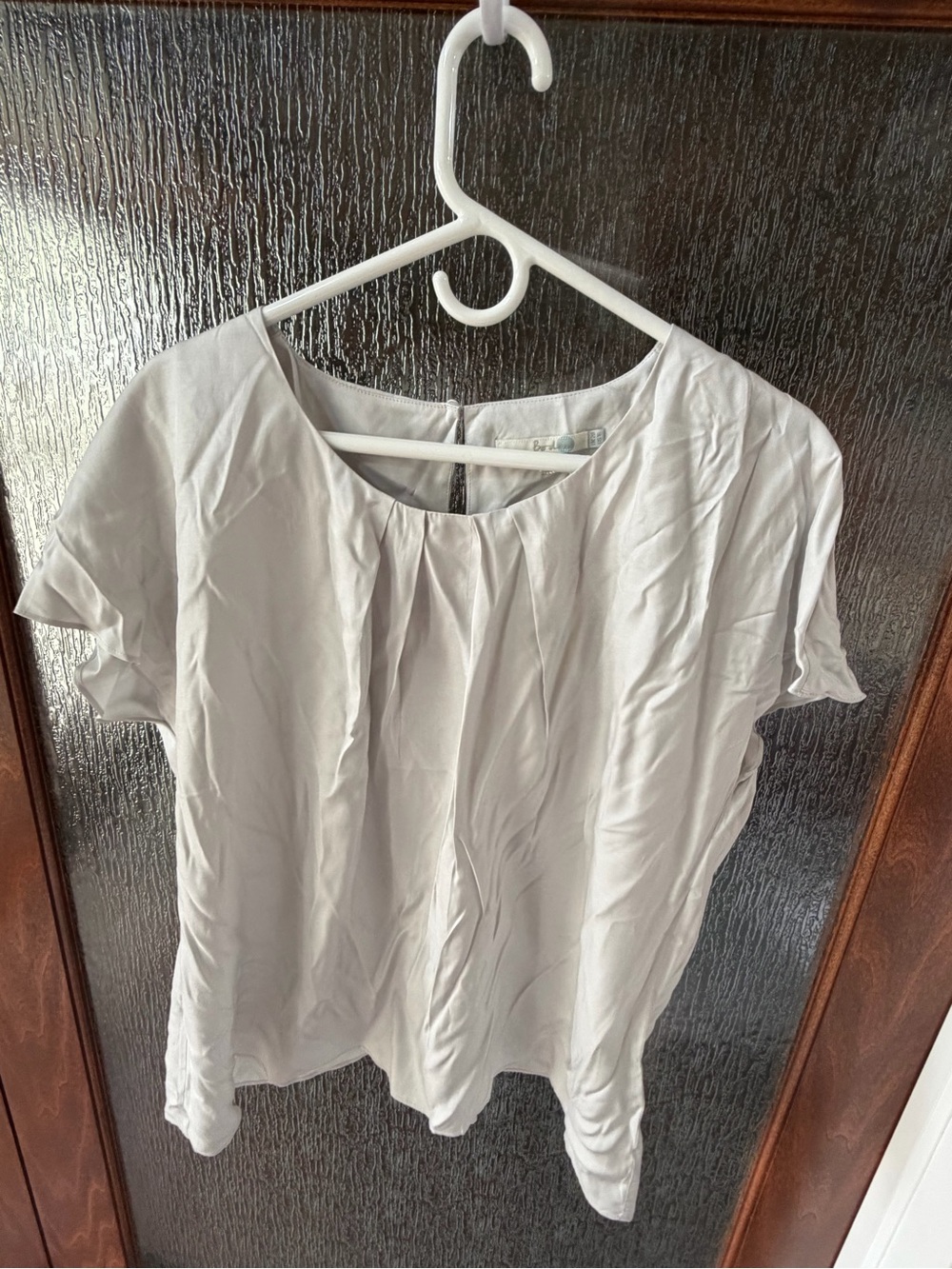 Boden Light Gray Pleated Neck Short Sleeve Blouse NWT